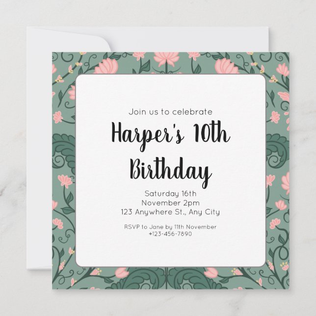 Vintage Blumenrinde - Einladung zum Geburtstag (Rückseite)