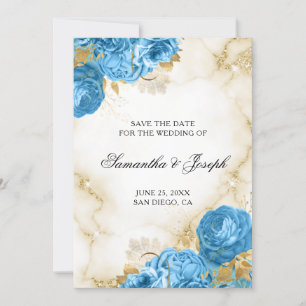 Vintage Blumenrinnen mit Gold und hellblau Save The Date