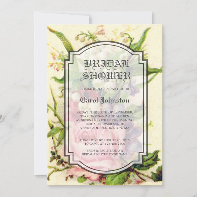 VINTAGE BLUMENRosen-BRAUTPARTY-EINLADUNG Einladung (Vorderseite)