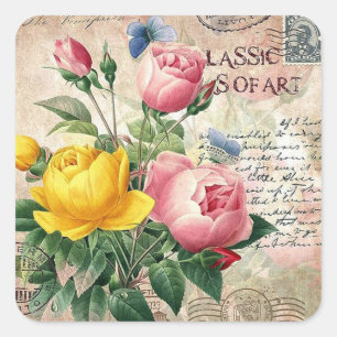 Vintage-Blumenrosen eleganter Aufkleber