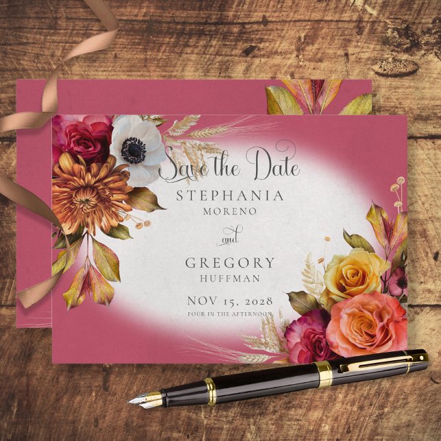 Vintage Blumenrost & Fuchsia Hochzeit Save The Date (Von Creator hochgeladen)