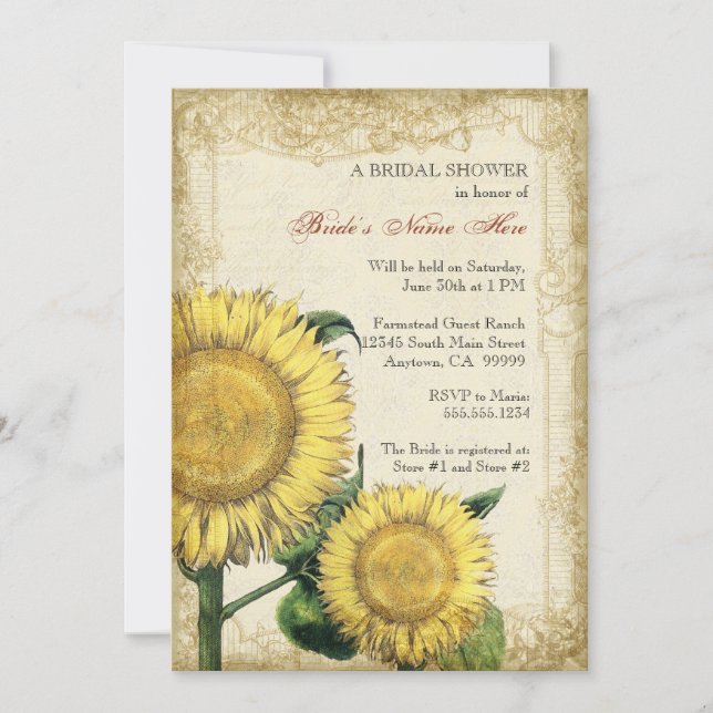Vintage Blumensonnenblumen - Herbst-Hochzeit im Einladung (Vorderseite)