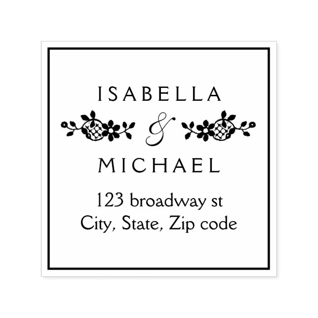 Vintage Blumenspitze Custom Wedeladresse Permastempel (Design)