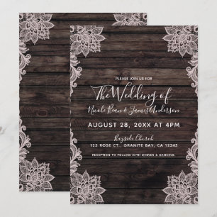 Vintage Blumenspitze-rustikale hölzerne elegante Einladung