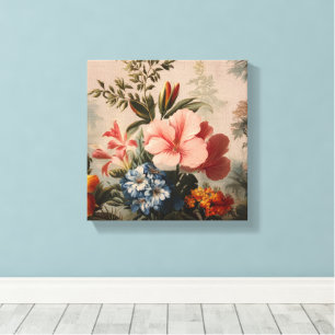 Vintage-Blumenstillleben mit tropischen Blumen Leinwanddruck