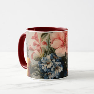 Vintage Blumenstillleben mit tropischen Blumen Tasse