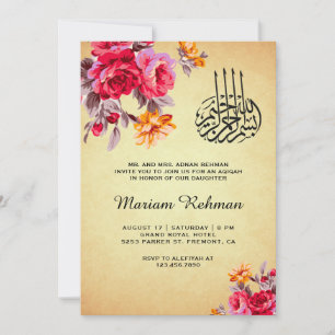 Vintage Blumenstrauß Baby Mädchen Aqiqah Einladung