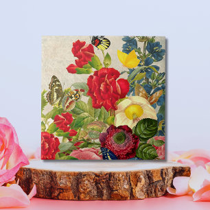 Vintage Blumenstrauß mit Schmetterlingen 15x15cm Fliese