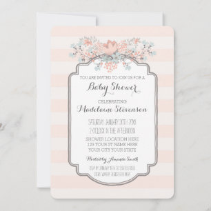 Vintage Blumenstreifen Babydusche Einladungen