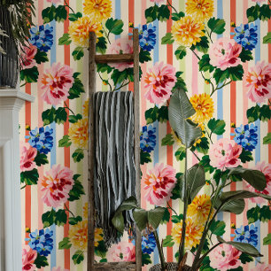 Vintage Blumenstreifen Gartenmuster Tapete