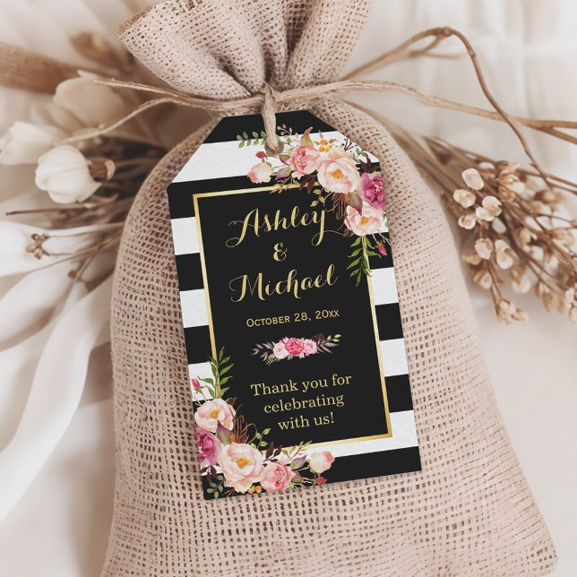 Vintage Blumenstreifen - Hochzeit Vielen Dank Geschenkanhänger (Von Creator hochgeladen)