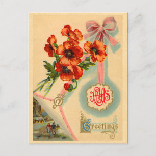Vintage Blumenweihnachtspostkarte Feiertagspostkarte