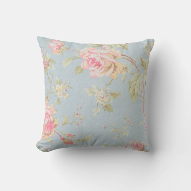 Vintage Blumenweiße Shabby Chic-Rosen des Kissen (Vorderseite)