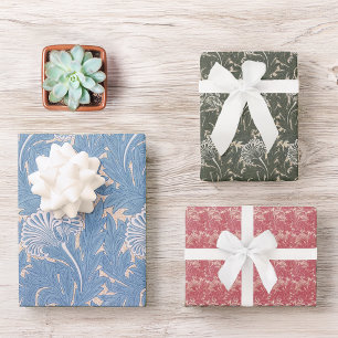 Vintage Blumige Blau Grün Rot Morris Muster Tulpe Geschenkpapier Set