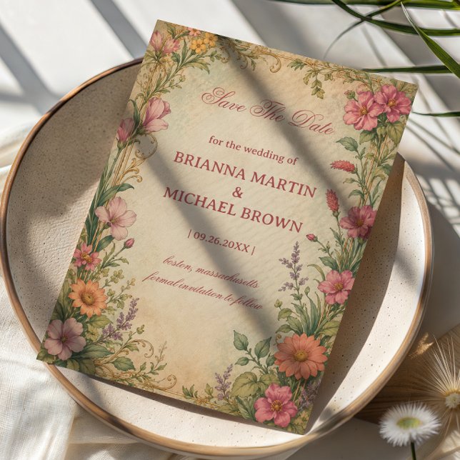 Vintage Blumige Botanik Save The Date (Von Creator hochgeladen)