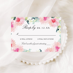 Vintage Blush-Aquarell-Blumenhochzeit RSVP Karte