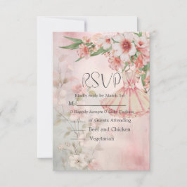 Vintage Blush Dress Wedding RSVP Karte