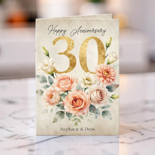 Vintage Blush Floral Wasserfarbe 30. Hochzeitstag Karte