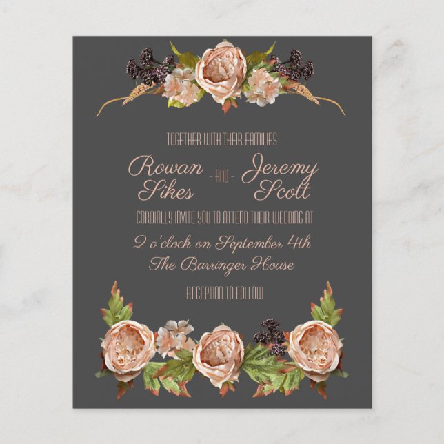 Vintage Blush & Pflaumenblume Einladung Flyer (Vorne)