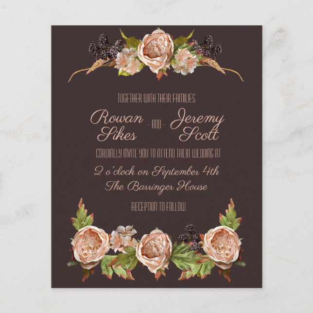 Vintage Blush & Pflaumenblume Einladung Flyer (Vorne)