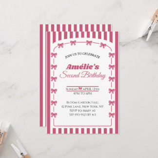 Vintage Blush Pink Coquette Bow Girl 2nd Birthday  Einladung