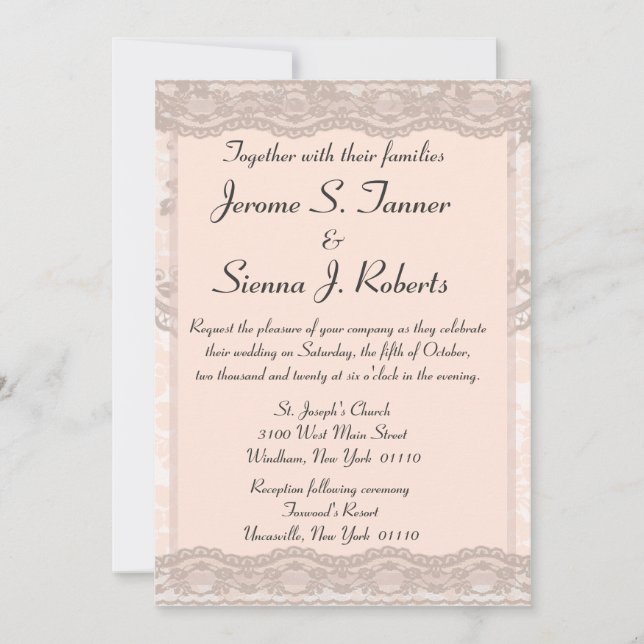 Vintage Blush Pink Lace Hochzeit Einladung (Vorderseite)