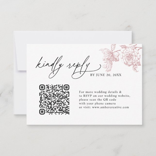  Vintage Blush Pink QR code Wedding RSVP Cards (Vorderseite)
