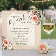 Vintage Blush Pink Roses Watercolor Bridal Shower
