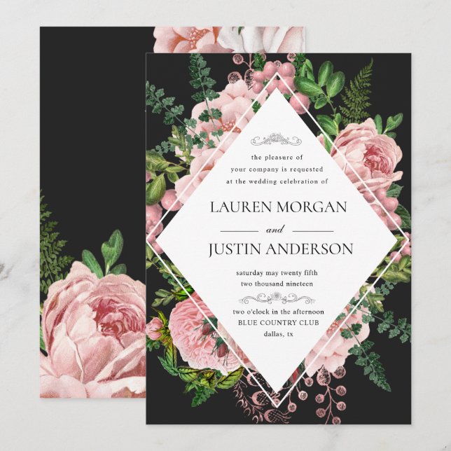 Vintage Blush Roses Élégant Mariage Invitation (Devant / Derrière)