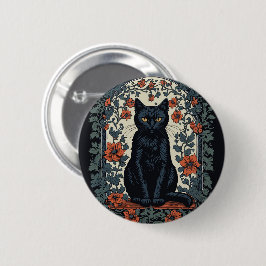 Vintage Blüte der schwarzen Katze Button