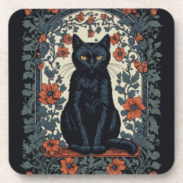 Vintage Blüte der schwarzen Katze Getränkeuntersetzer