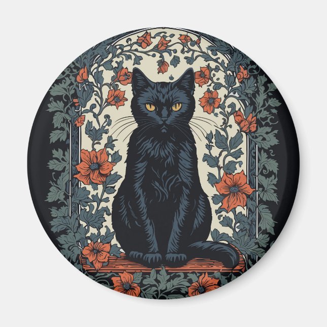 Vintage Blüte der schwarzen Katze Magnet (Vorne)