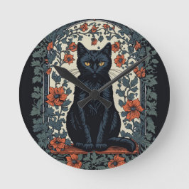 Vintage Blüte der schwarzen Katze Runde Wanduhr