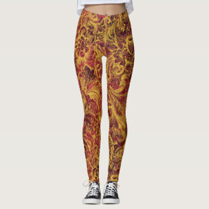 Vintage Blüten in Bordeaux und Gold Leggings