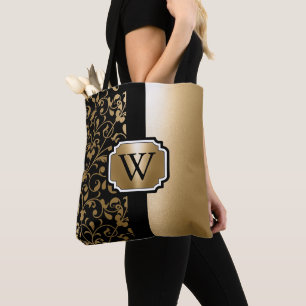 Vintage Blüten in Schwarz und Golden Tasche