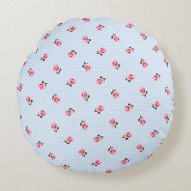 Vintage Blüten und Punkte Rundes Kissen (Vorderseite)