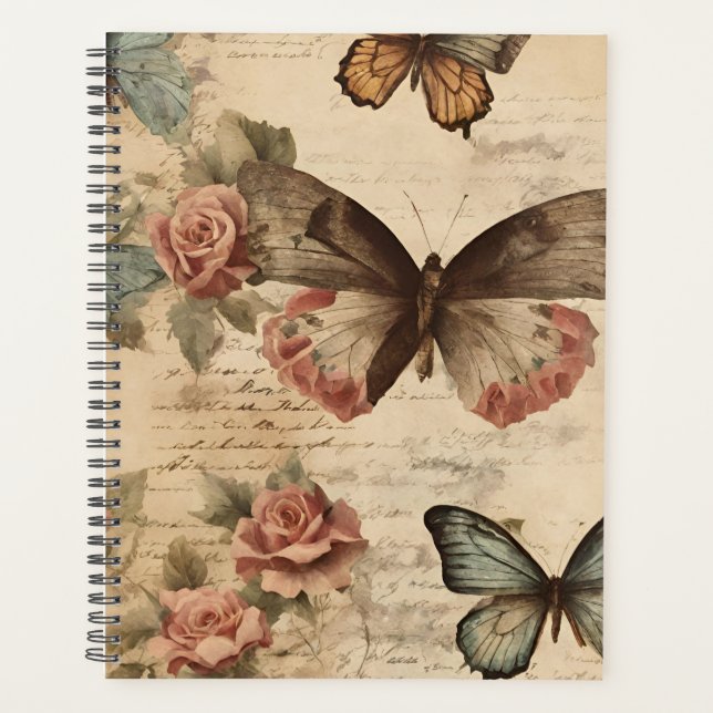 Vintage Blüten und Schmetterlinge Planer (Vorderseite)