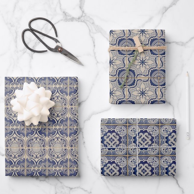 Vintage Blütenblau Weiße Täler Geschenkpapier Set (Vorderseite)