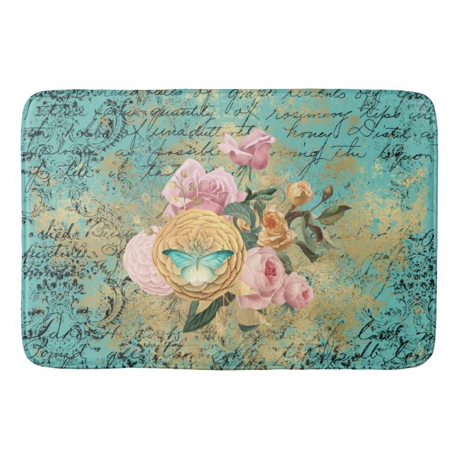 Vintage BlütenBouquet Badematte (Vorderseite)