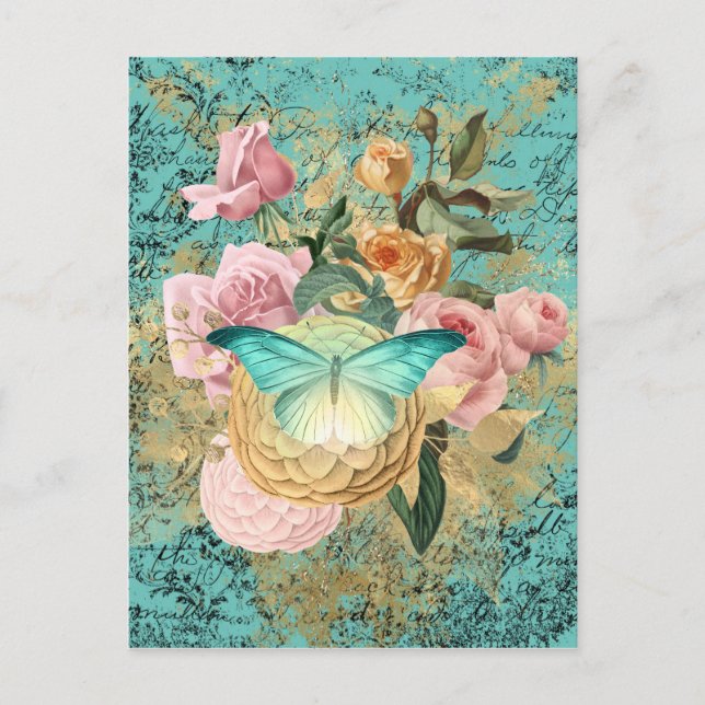 Vintage BlütenBouquet Postkarte (Vorderseite)