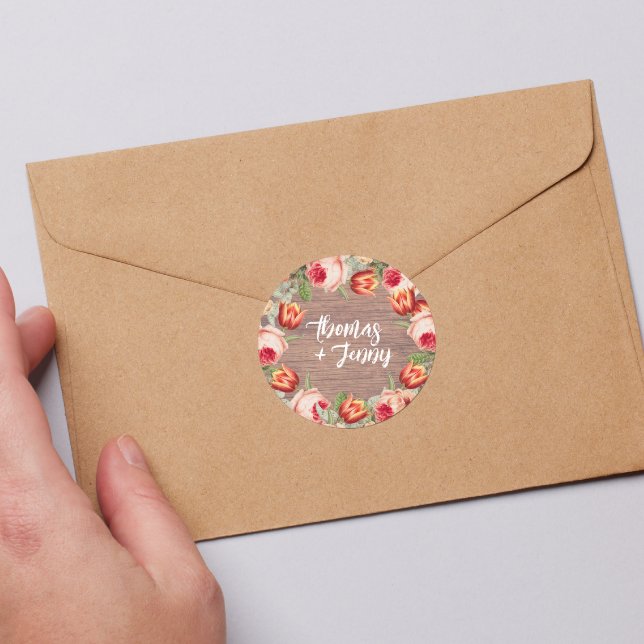 Vintage Blütenmärsche Hochzeit Runder Aufkleber (Von Creator hochgeladen)