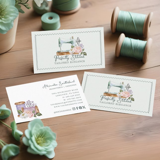 Vintage Blütensägemaschine Visitenkarte ( Vintage Watercolor Floral Sewing Machine Tailor Business Card)