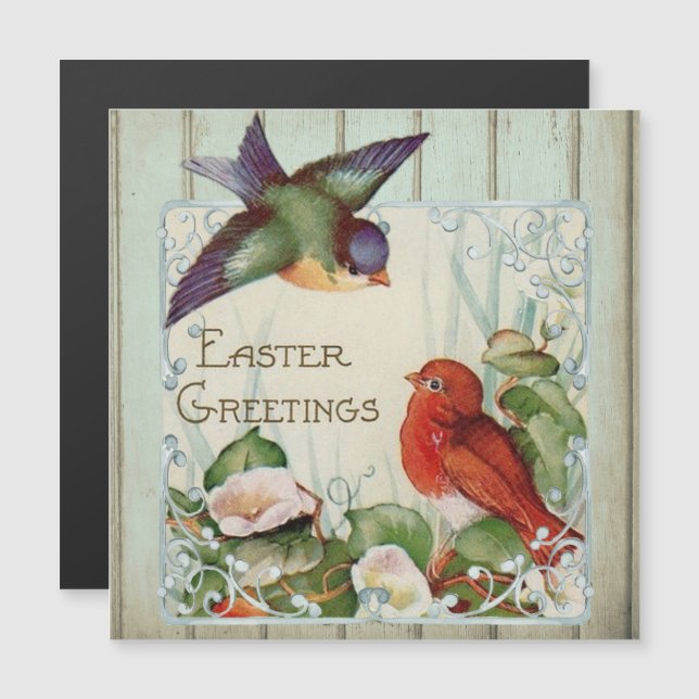 Vintage Blütenvögel Ostern Magnetkarte (Vorne/Hinten)