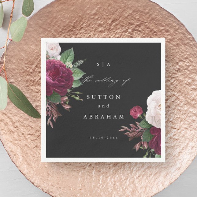 Vintage blutige Hochzeit Serviette (Vintage Floral Bouquet Black Wedding Napkins.)