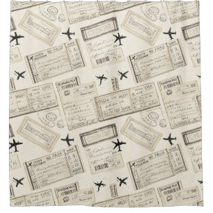 Vintage-Boarding-Pass-Reisemuster Duschvorhang