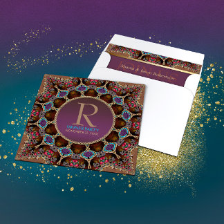 Vintage-Bohemian-Dinnerparty-Monogramm-Einladung Einladung