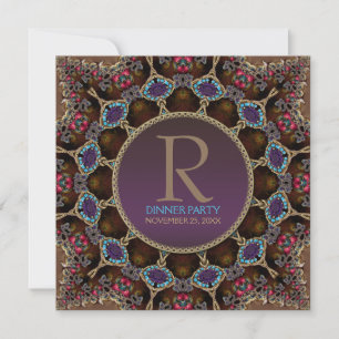 Vintage-Bohemian-Dinnerparty-Monogramm-Einladung Einladung