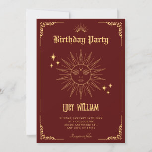 Vintage-Bohemien-Kunst mystische Sonnen-Geburtstag Einladung