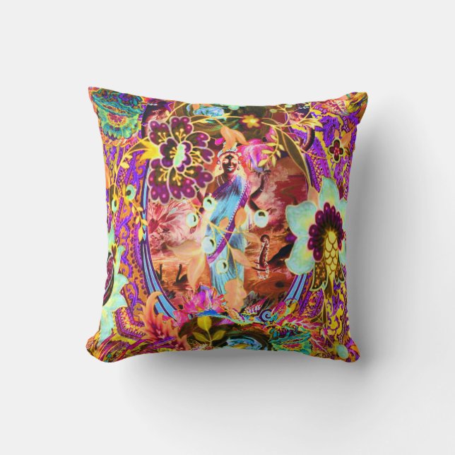 Vintage Bohemische Göttin Neon Kissen (Vorderseite)