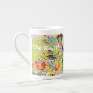 Vintage Bohemische Singvögel Frühjahr Grün Prozellantasse